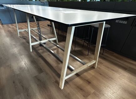 Icons of Denmark Facit High Table White faced PU laminate on Natural Oak Legs 4m x 1.2m