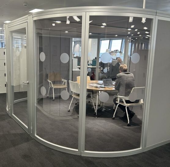 orangebox Airea 150 soft square glazed Pod with double doors, air con, data and power