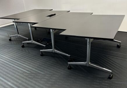 Used Flip top tables by Koenig & Neurath 1.6m x0.8m Anthracite Laminate on Polished Aluminium Frame
